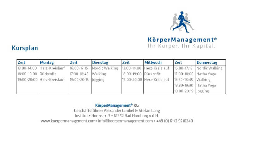 KörperManagement Kursplan